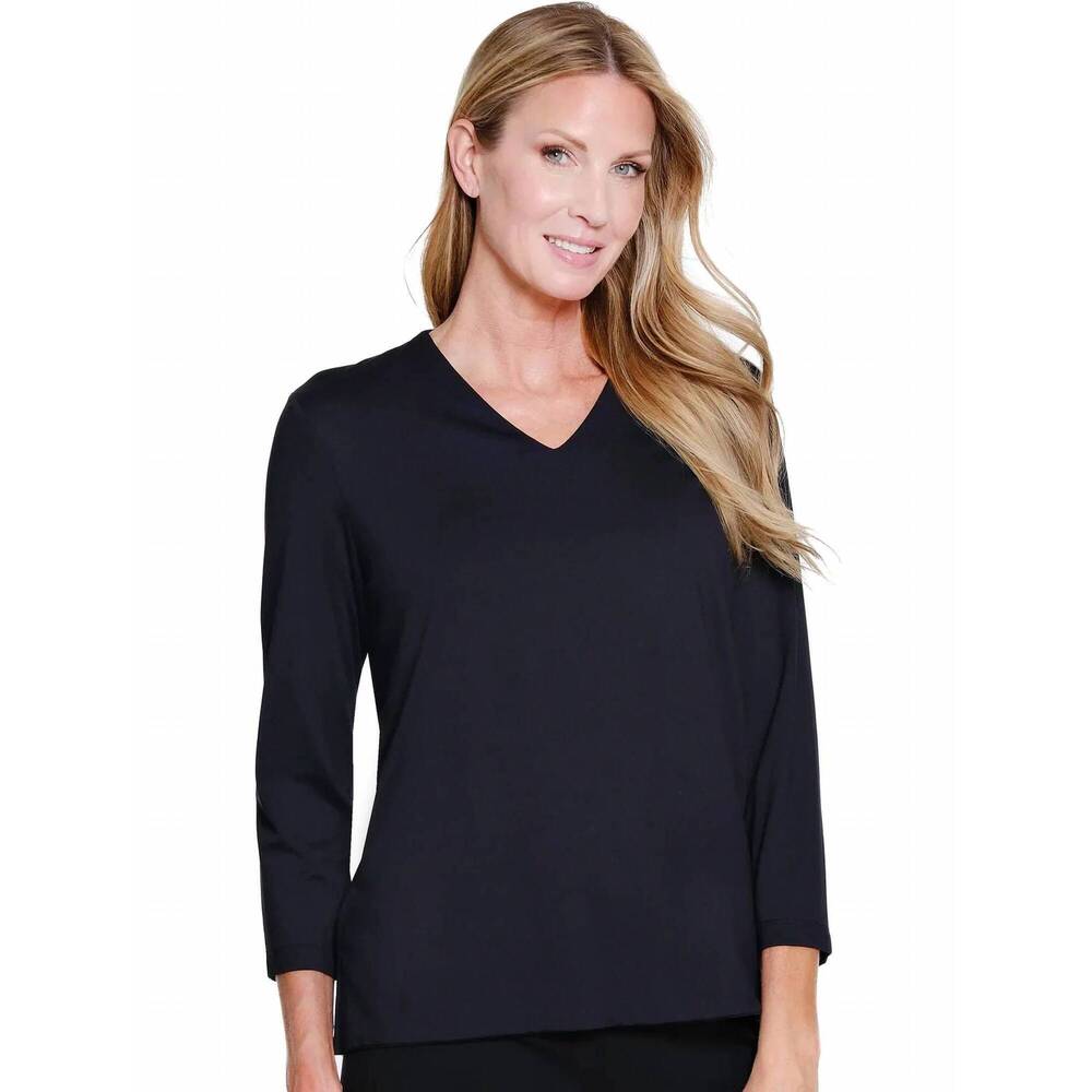 NEW MULTIPLES 3/4 sleeve v-neck top in black